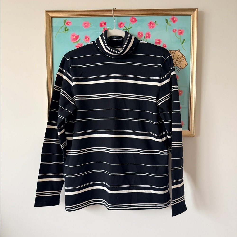 Talbots Woman’s Black and White Striped Turtleneck Sweater